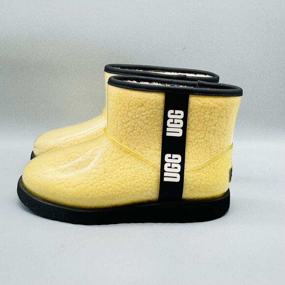 UGG Boots Womens 7 Yellow Beige Classic Clear Mini Ankle Shearling Waterproof - Picture 5 of 12